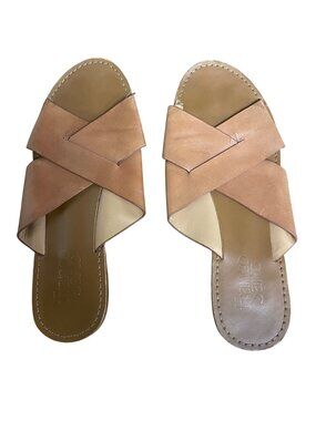 Franco Sarto Madelia Criss Cross Leather Flat Sandals Brown Sz 7.5